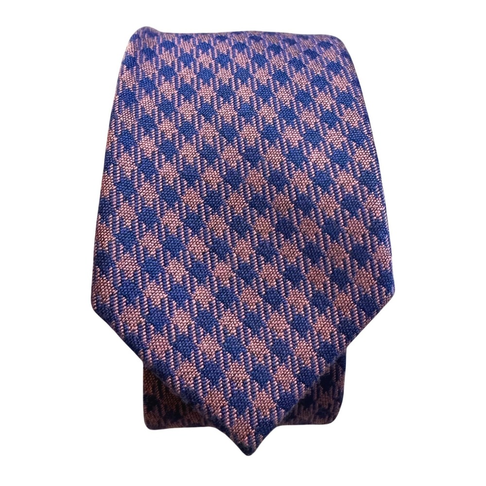 Tie Doctors‎ Mens Blue Mauve Geometric 100% Cotton Woven Necktie Standard Width